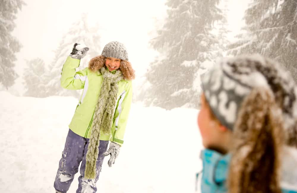 Canadian children fun in winter snow