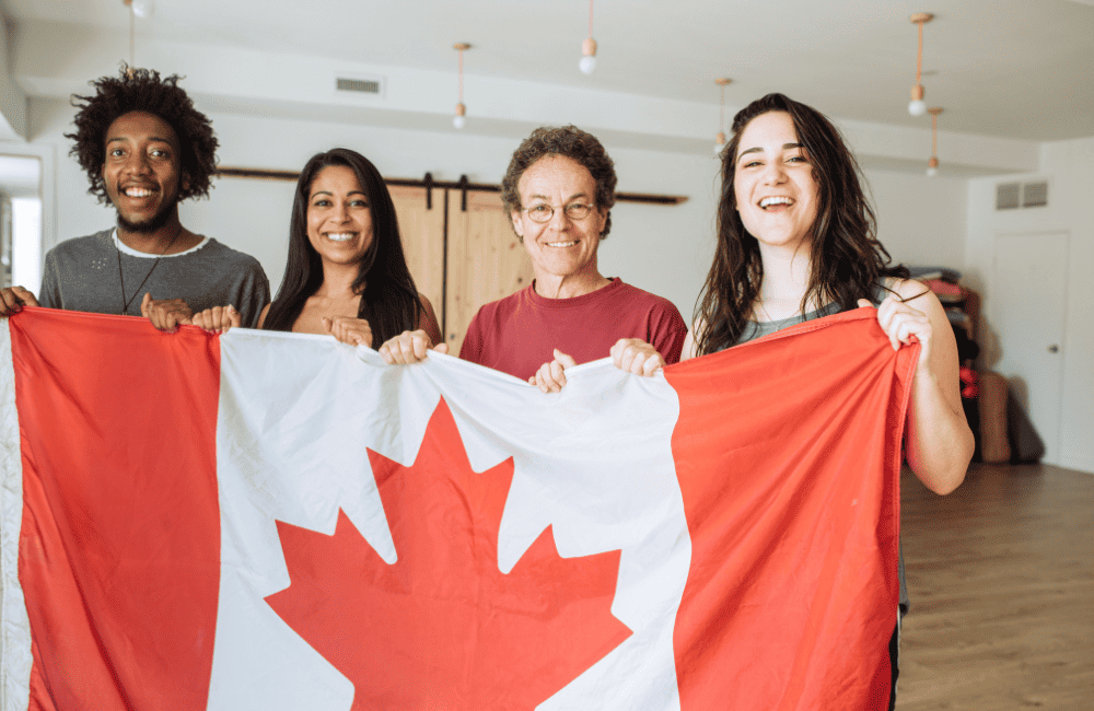 Young people moving to Canada with flag